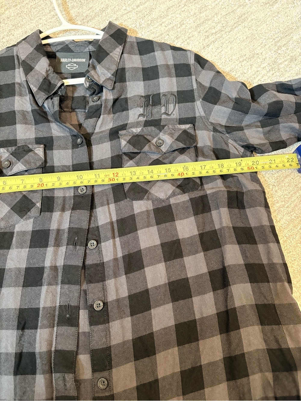 Harley-Davidson Black & Grey Plaid Button-Up Shirt | Embroidered Logo |Large - Picture 9 of 11